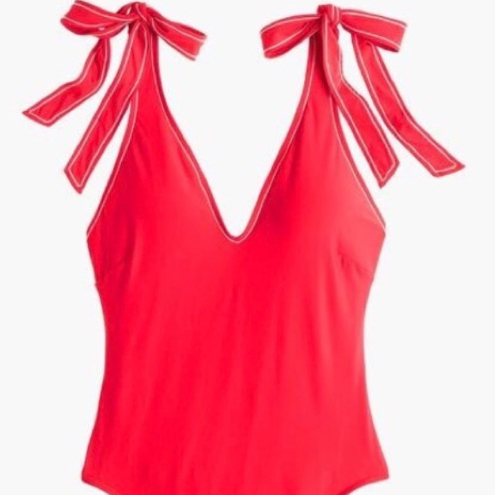J. Crew Shoulder Tie One Piece Swimsuit Red 6 NWT